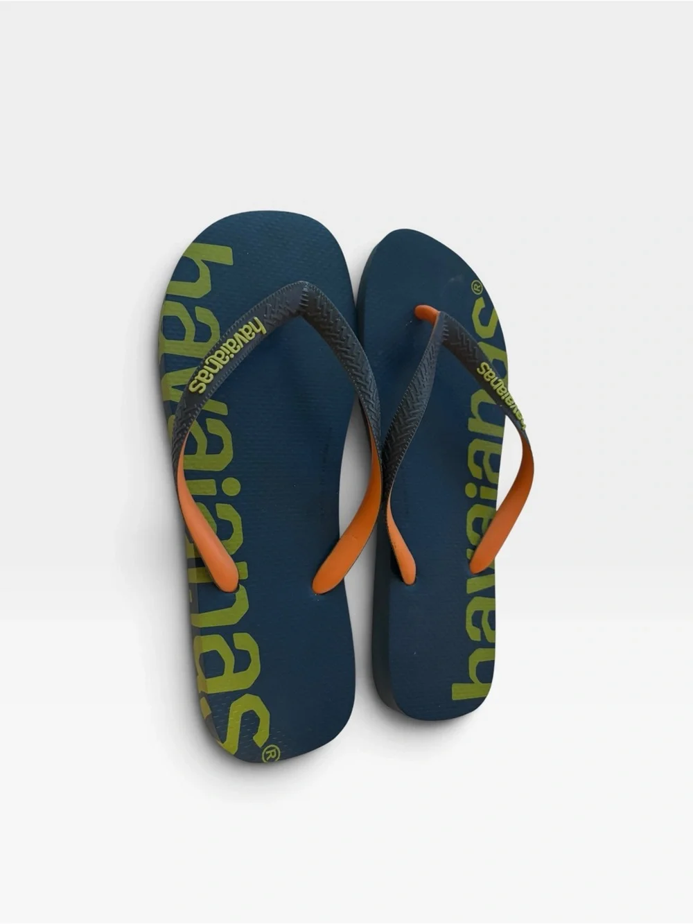 Havaianas Men’s Flip Flops Navy Orange Green Logo Size 11/12 Brazil 43/44